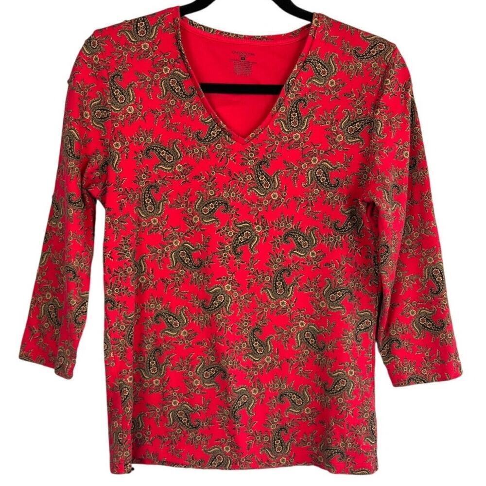 Jones New York Sport Paisley Print 3/4 Sleeve Shirt Size M